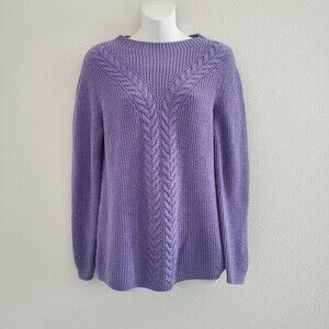 Talbots Women's Sweater Medium Purple Lamb's Wool Blend Cable Knit Preppy Cozy